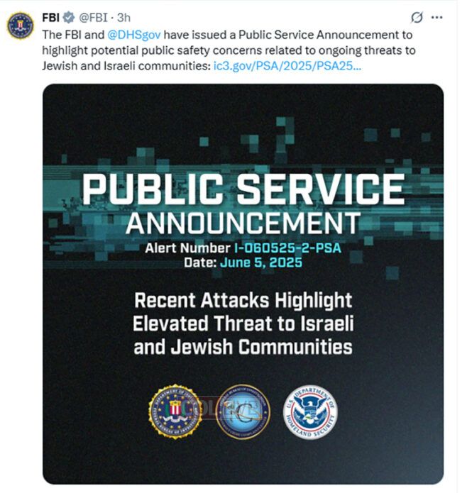 FBI Warns of ‘Elevated Threat’ to Jews in USA